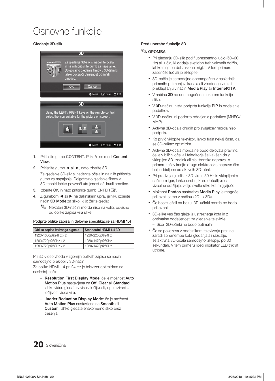 Osnovne funkcije | Samsung LE46C750R2W User Manual | Page 264 / 368