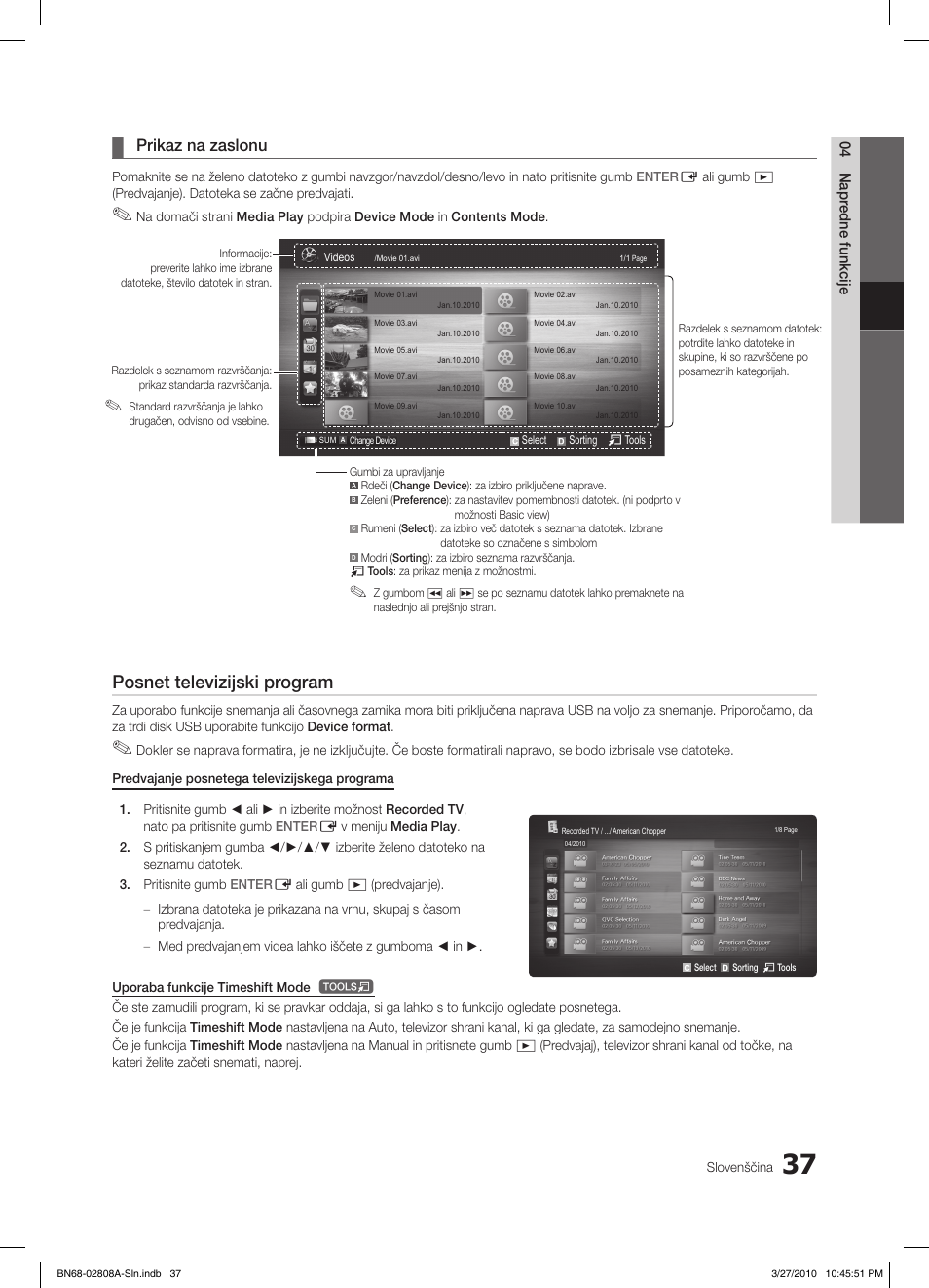 Posnet televizijski program, Prikaz na zaslonu | Samsung LE46C750R2W User Manual | Page 281 / 368