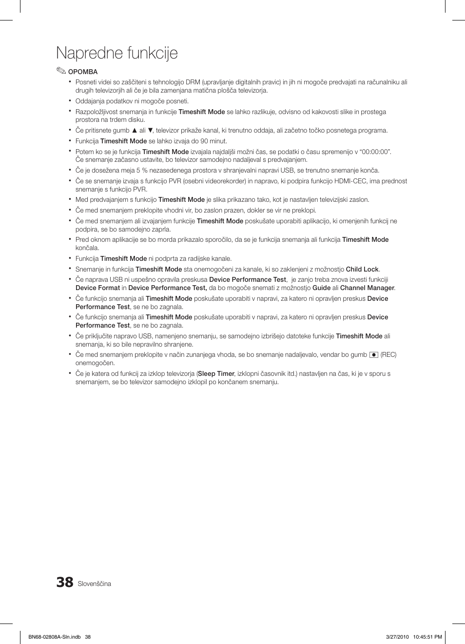 Napredne funkcije | Samsung LE46C750R2W User Manual | Page 282 / 368