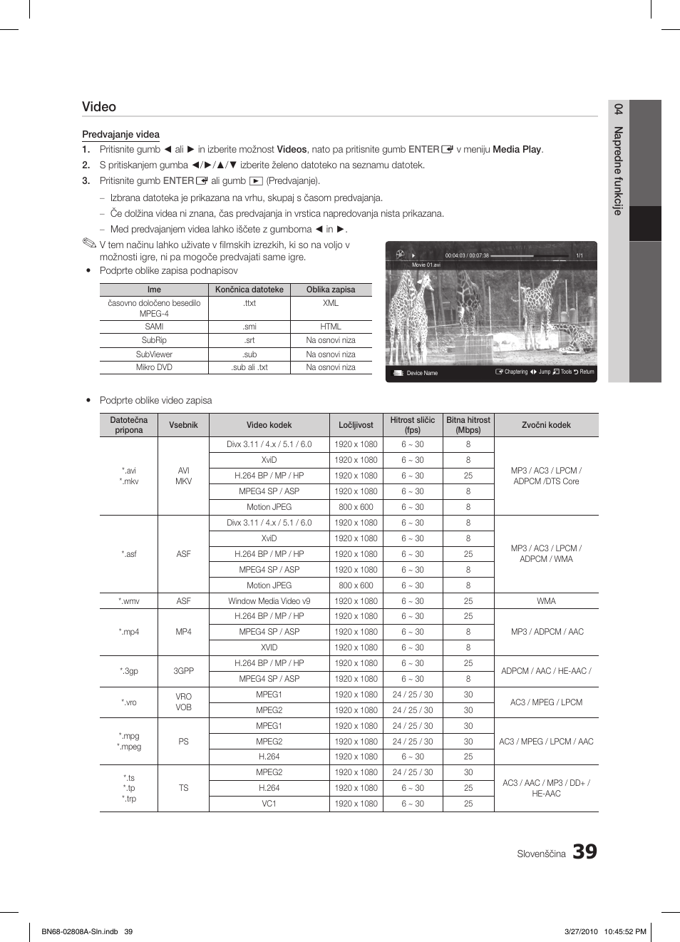 Video | Samsung LE46C750R2W User Manual | Page 283 / 368