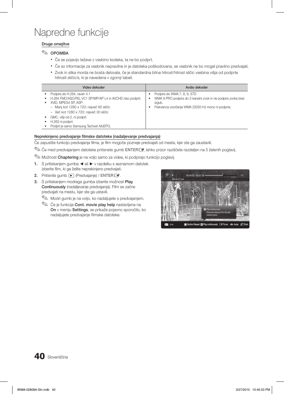 Napredne funkcije | Samsung LE46C750R2W User Manual | Page 284 / 368
