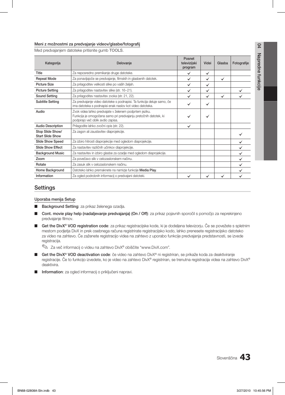 Settings | Samsung LE46C750R2W User Manual | Page 287 / 368