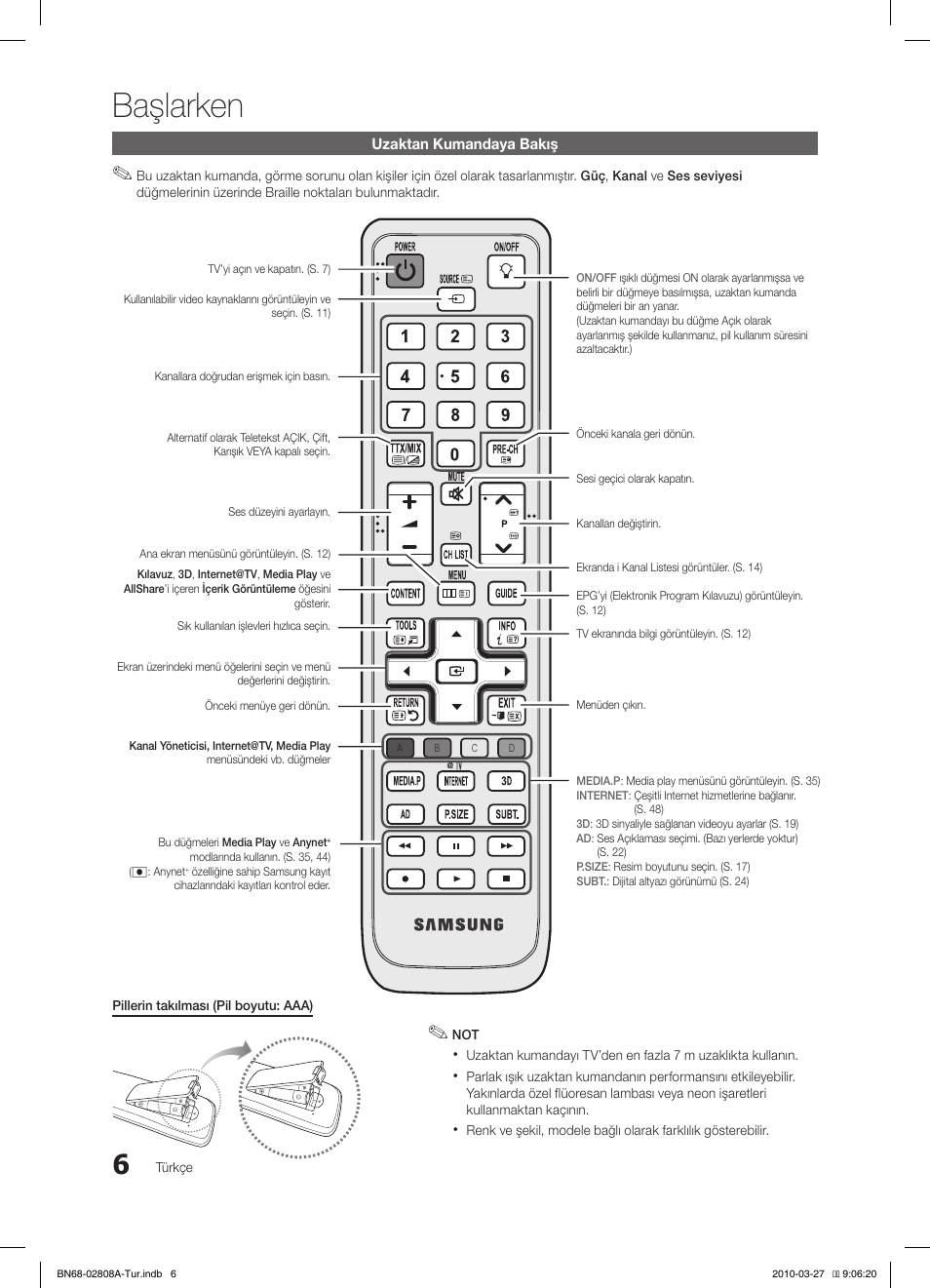 Başlarken | Samsung LE46C750R2W User Manual | Page 311 / 368