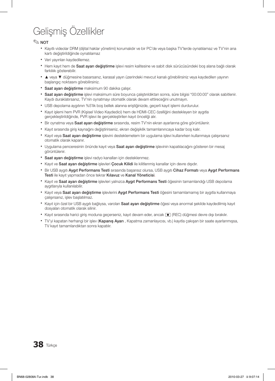 Gelişmiş özellikler | Samsung LE46C750R2W User Manual | Page 343 / 368