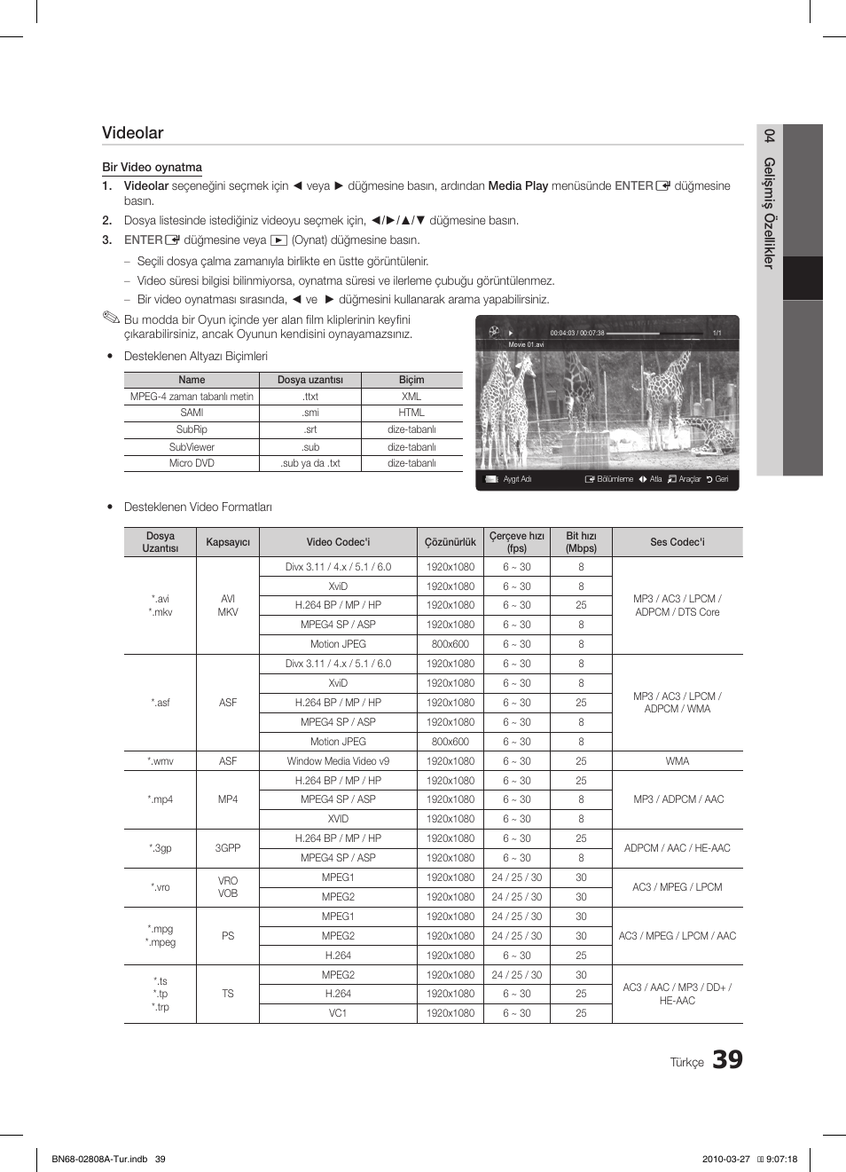 Videolar | Samsung LE46C750R2W User Manual | Page 344 / 368