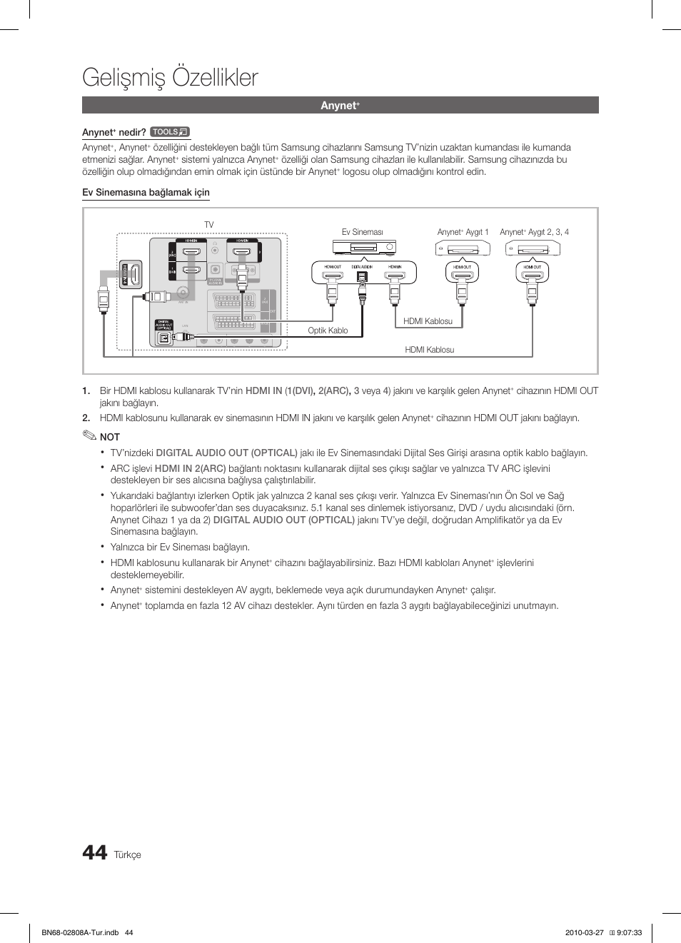Gelişmiş özellikler | Samsung LE46C750R2W User Manual | Page 349 / 368