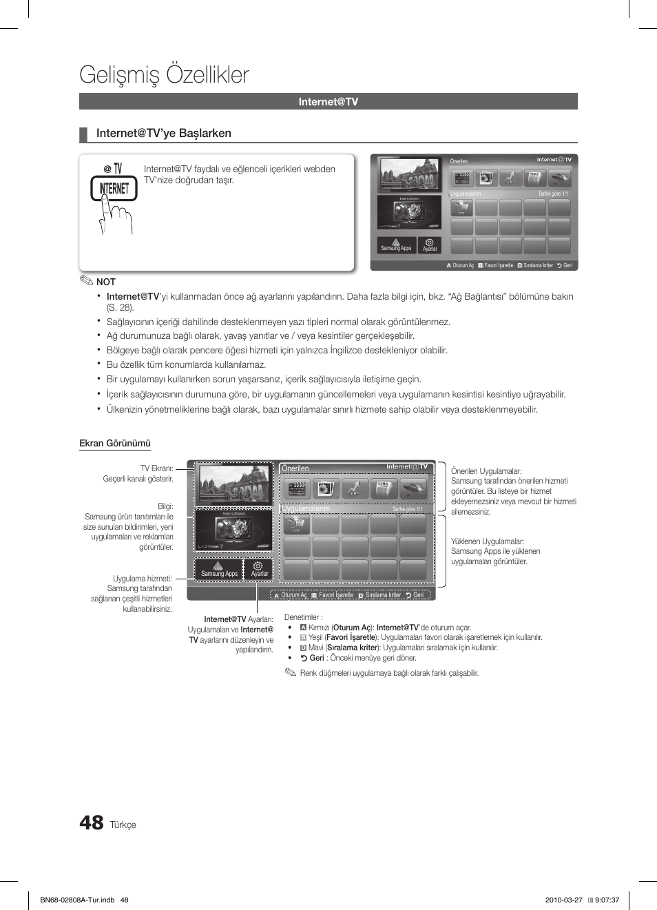 Gelişmiş özellikler | Samsung LE46C750R2W User Manual | Page 353 / 368