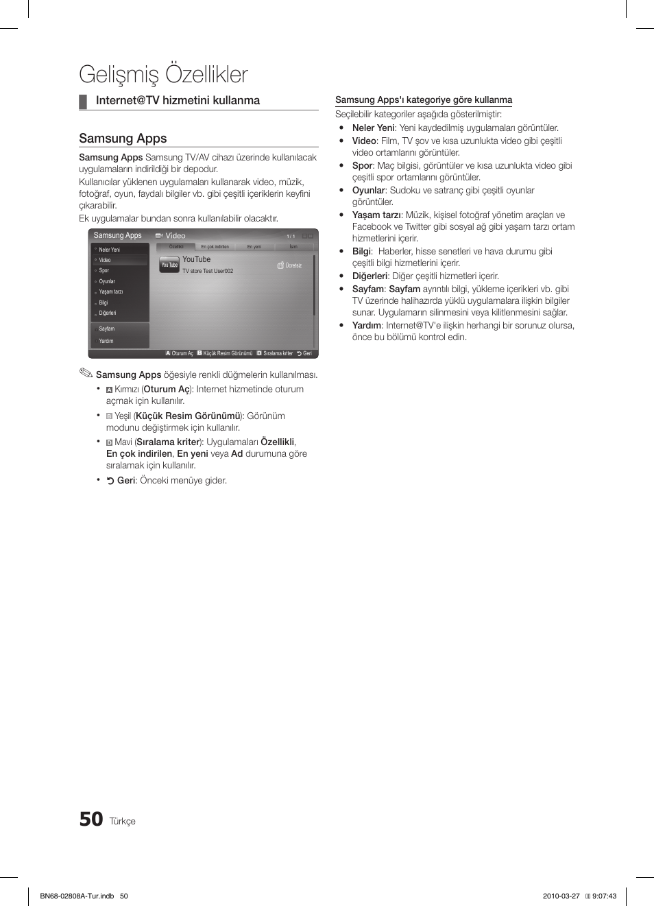 Gelişmiş özellikler, Samsung apps | Samsung LE46C750R2W User Manual | Page 355 / 368