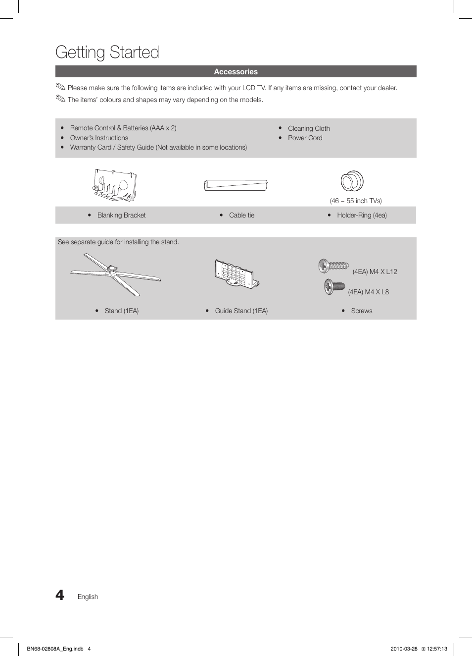 Getting started | Samsung LE46C750R2W User Manual | Page 4 / 368