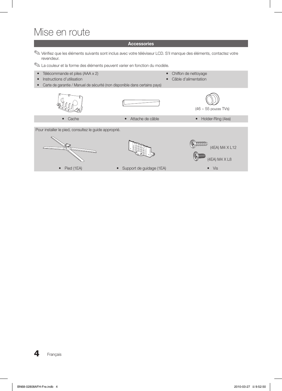 Mise en route | Samsung LE46C750R2W User Manual | Page 65 / 368