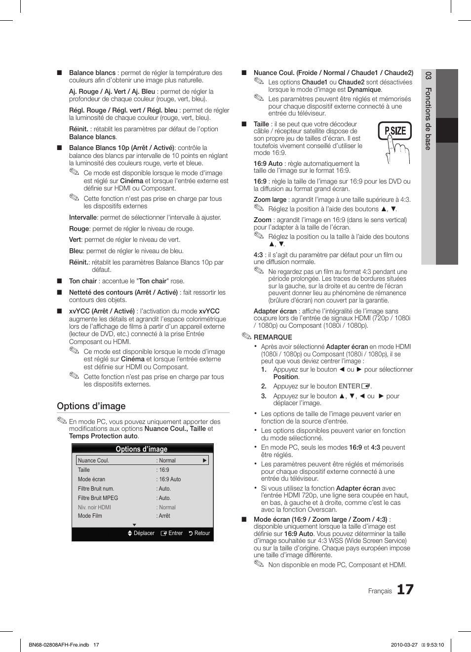 Options d’image | Samsung LE46C750R2W User Manual | Page 78 / 368