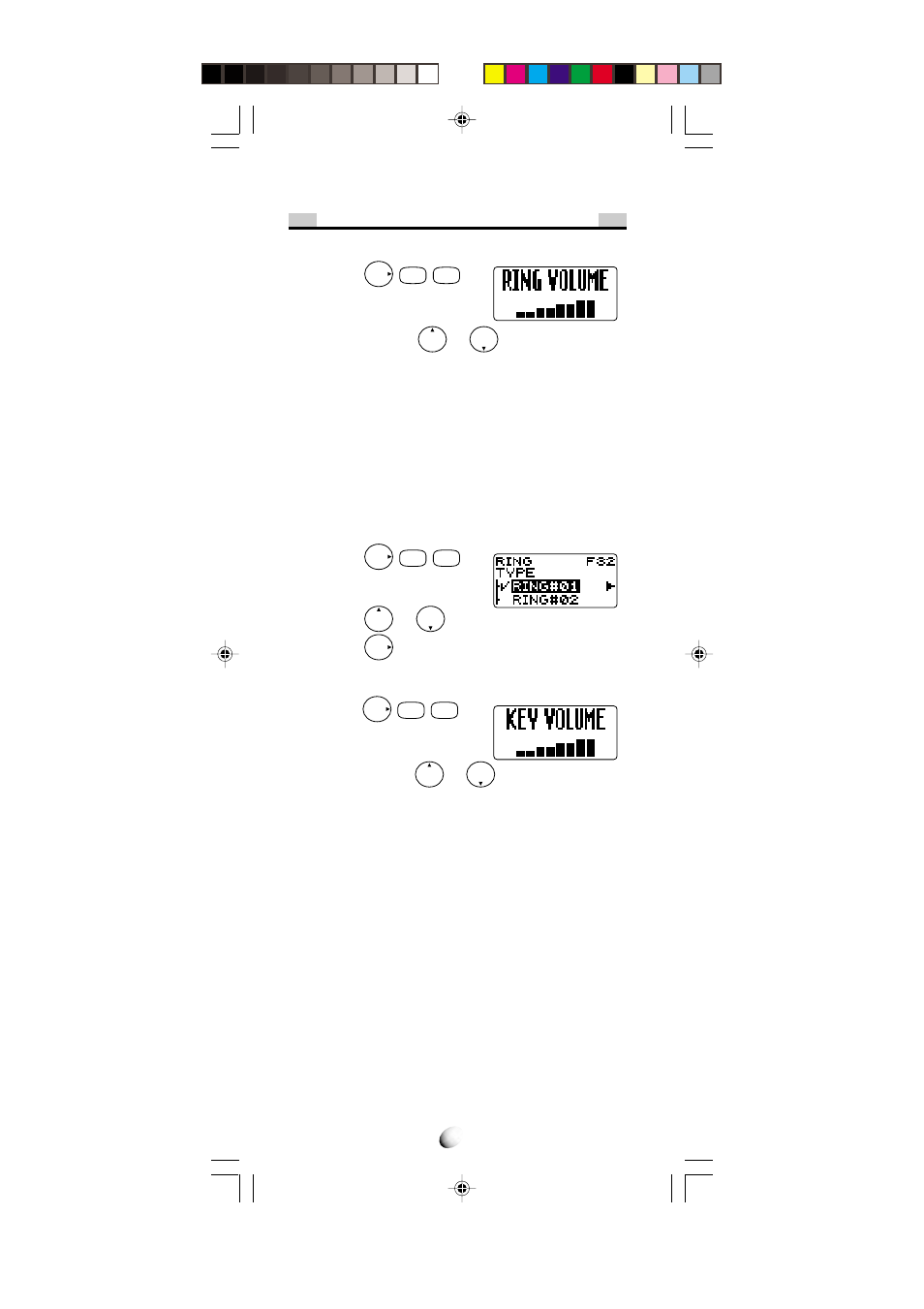 Volume and tone controls, Alert tone volume control (f31), Ring type selection (f32) | Key tone volume control (f33) | Audiovox CDM-4000 User Manual | Page 54 / 79