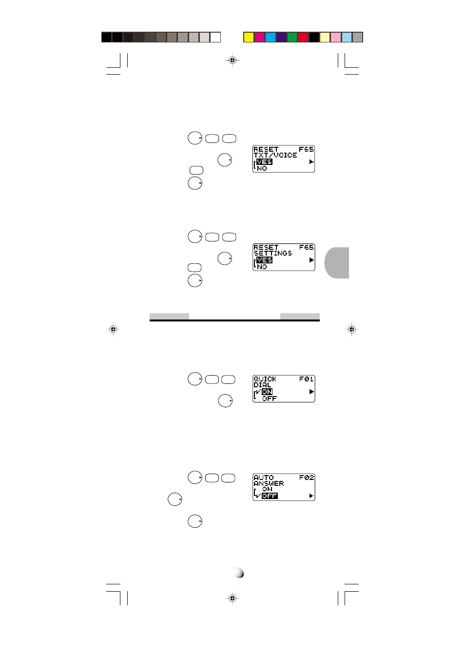 Other functions, Text message & voice mail all clear (f65-4), Function reset (f65-5) | Quick dialing (f01), Automatic answering (f02) | Audiovox CDM-4000 User Manual | Page 67 / 79