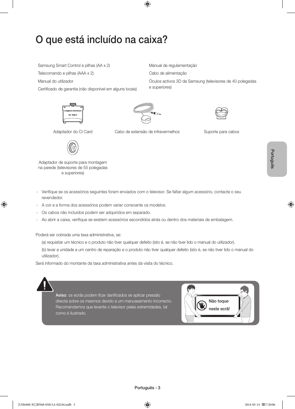 O que está incluído na caixa | Samsung UE55H6400AW User Manual | Page 69 / 89