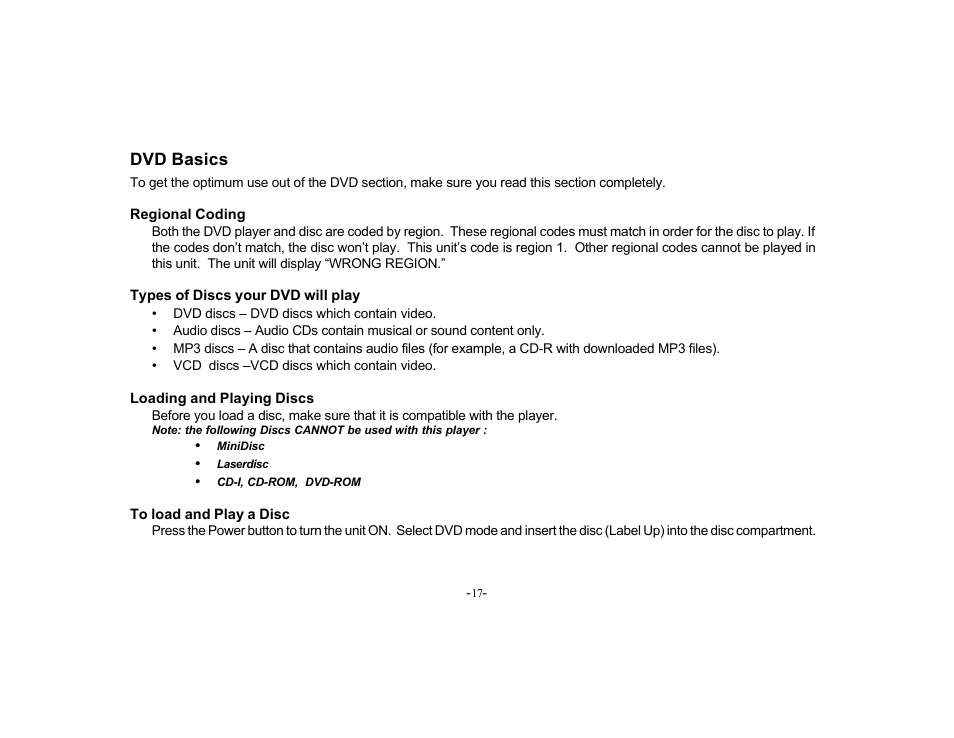 Dvd basics | Audiovox PROV715S User Manual | Page 17 / 31