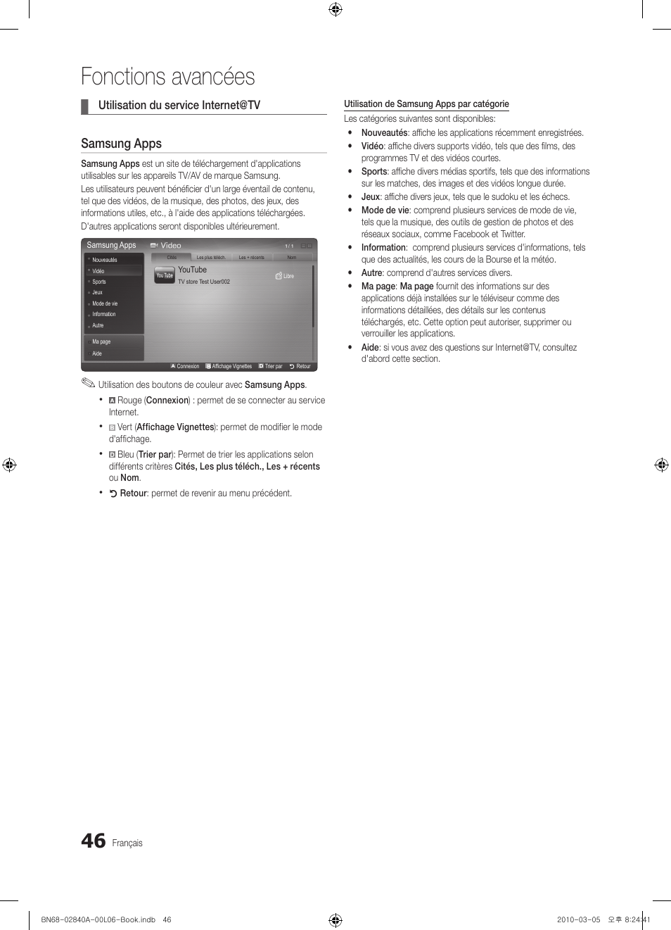 Fonctions avancées, Samsung apps | Samsung UE40C6600UW User Manual | Page 106 / 362
