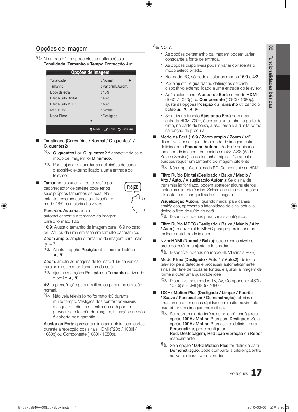 Opções de imagem | Samsung UE40C6600UW User Manual | Page 197 / 362