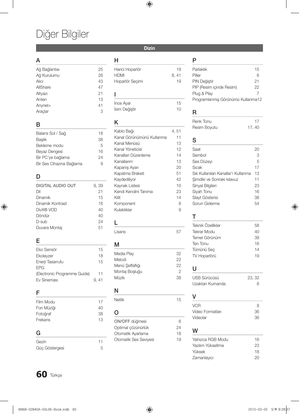 Diğer bilgiler | Samsung UE40C6600UW User Manual | Page 360 / 362