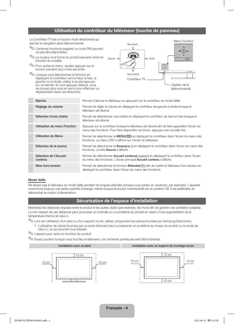 Sécurisation de l’espace d’installation | Samsung PS51E490B1W User Manual | Page 18 / 57