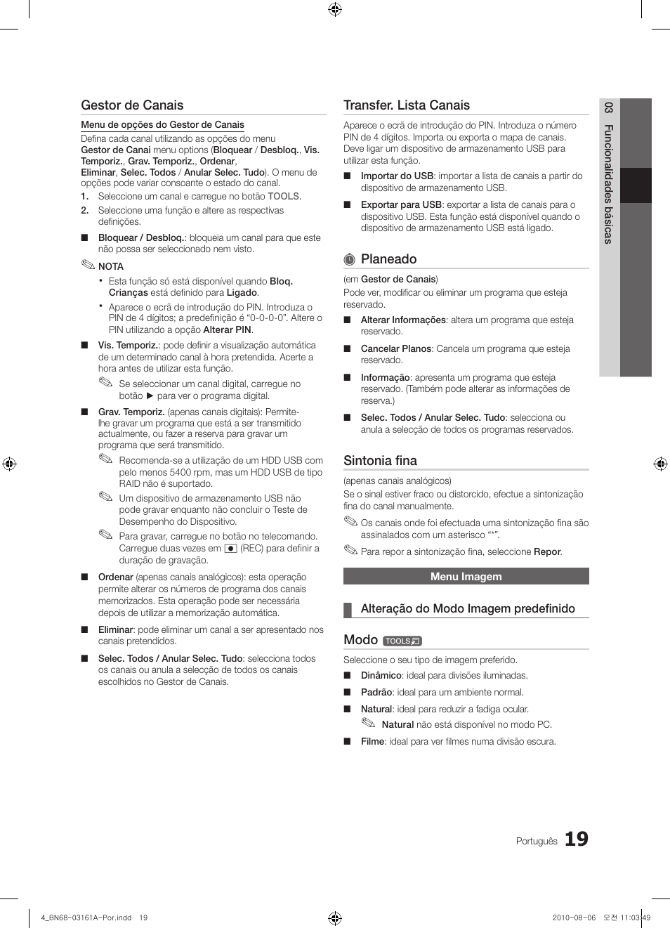 Gestor de canais, Transfer. lista canais, Planeado | Sintonia fina, Modo | Samsung UE46C9000ZW User Manual | Page 211 / 386