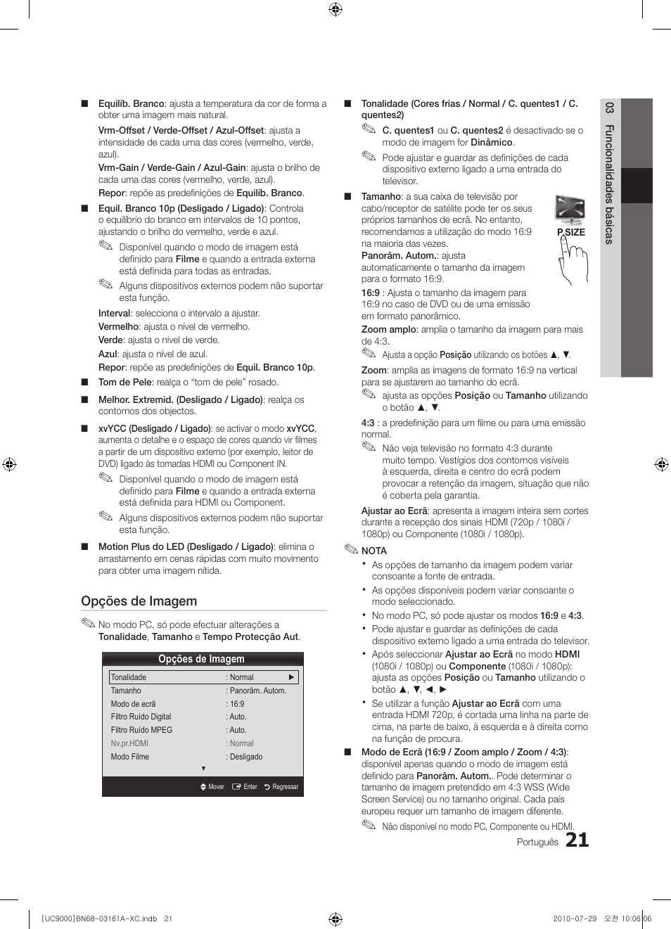 Opções de imagem | Samsung UE46C9000ZW User Manual | Page 213 / 386