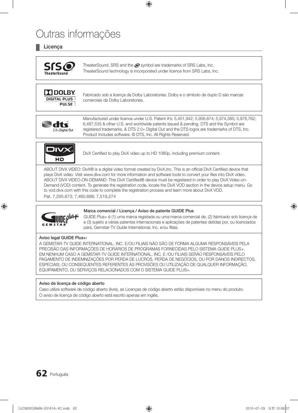 Outras informações | Samsung UE46C9000ZW User Manual | Page 254 / 386