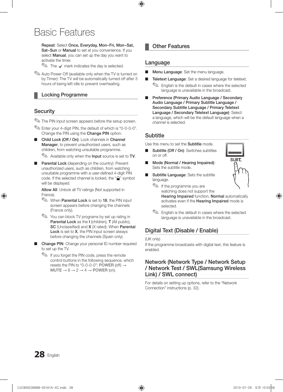Basic features | Samsung UE46C9000ZW User Manual | Page 28 / 386