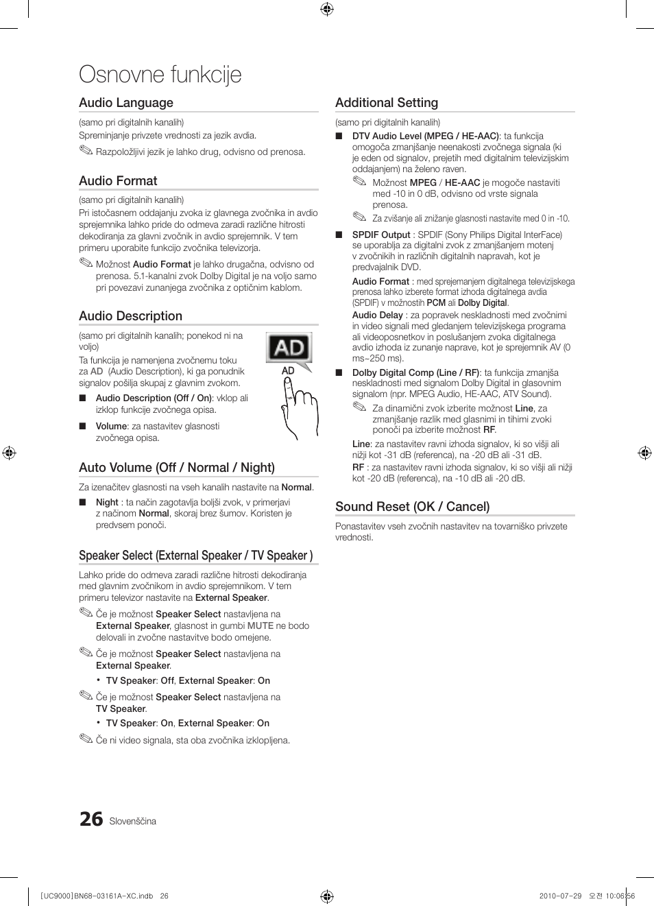 Osnovne funkcije | Samsung UE46C9000ZW User Manual | Page 282 / 386