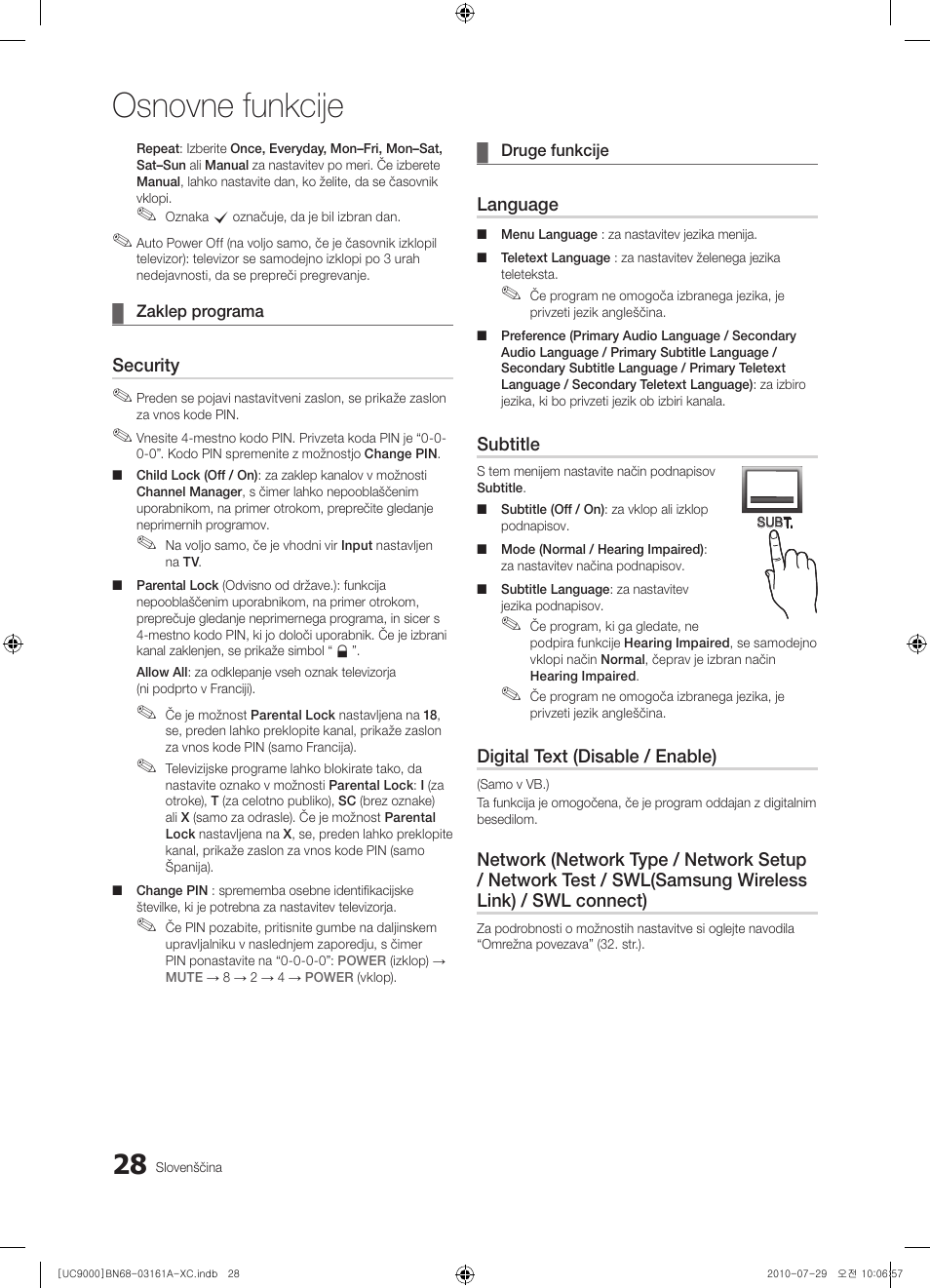 Osnovne funkcije | Samsung UE46C9000ZW User Manual | Page 284 / 386