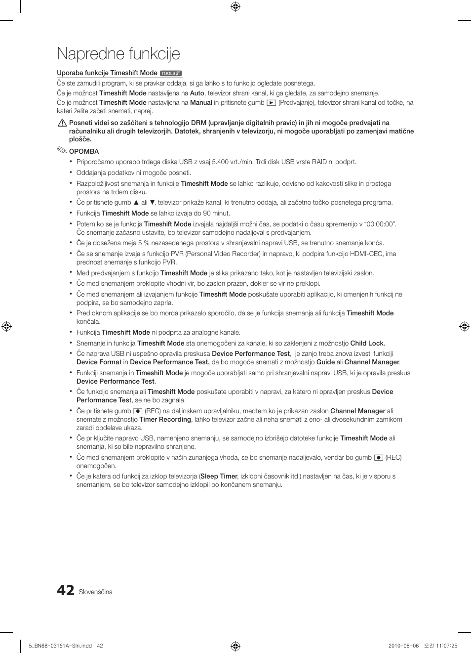 Napredne funkcije | Samsung UE46C9000ZW User Manual | Page 298 / 386