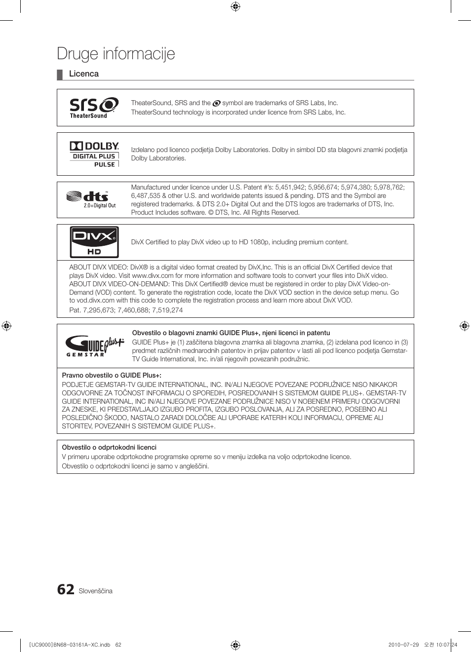 Druge informacije | Samsung UE46C9000ZW User Manual | Page 318 / 386