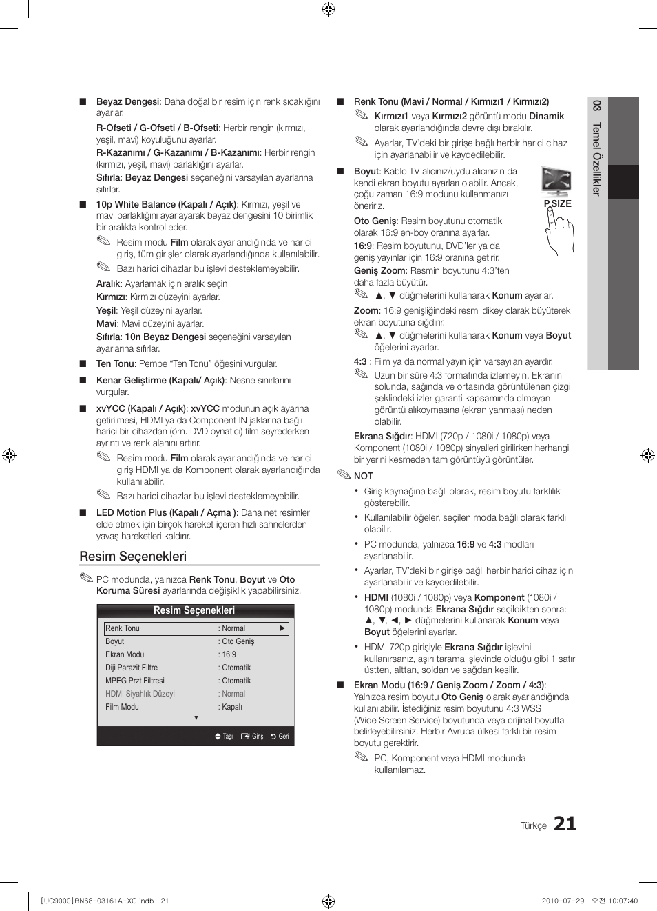 Resim seçenekleri | Samsung UE46C9000ZW User Manual | Page 341 / 386