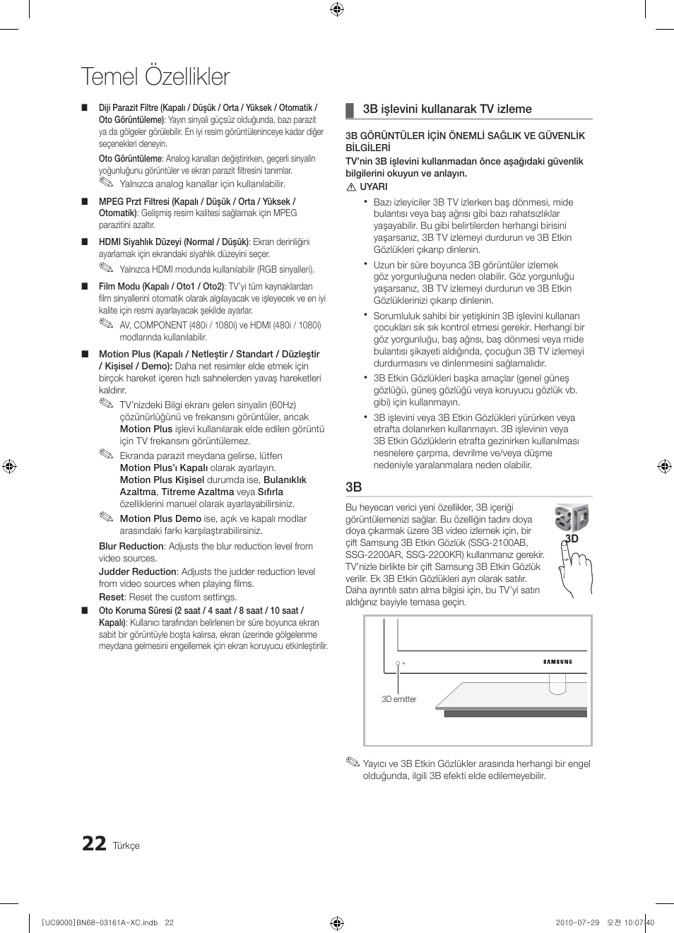 Temel özellikler | Samsung UE46C9000ZW User Manual | Page 342 / 386