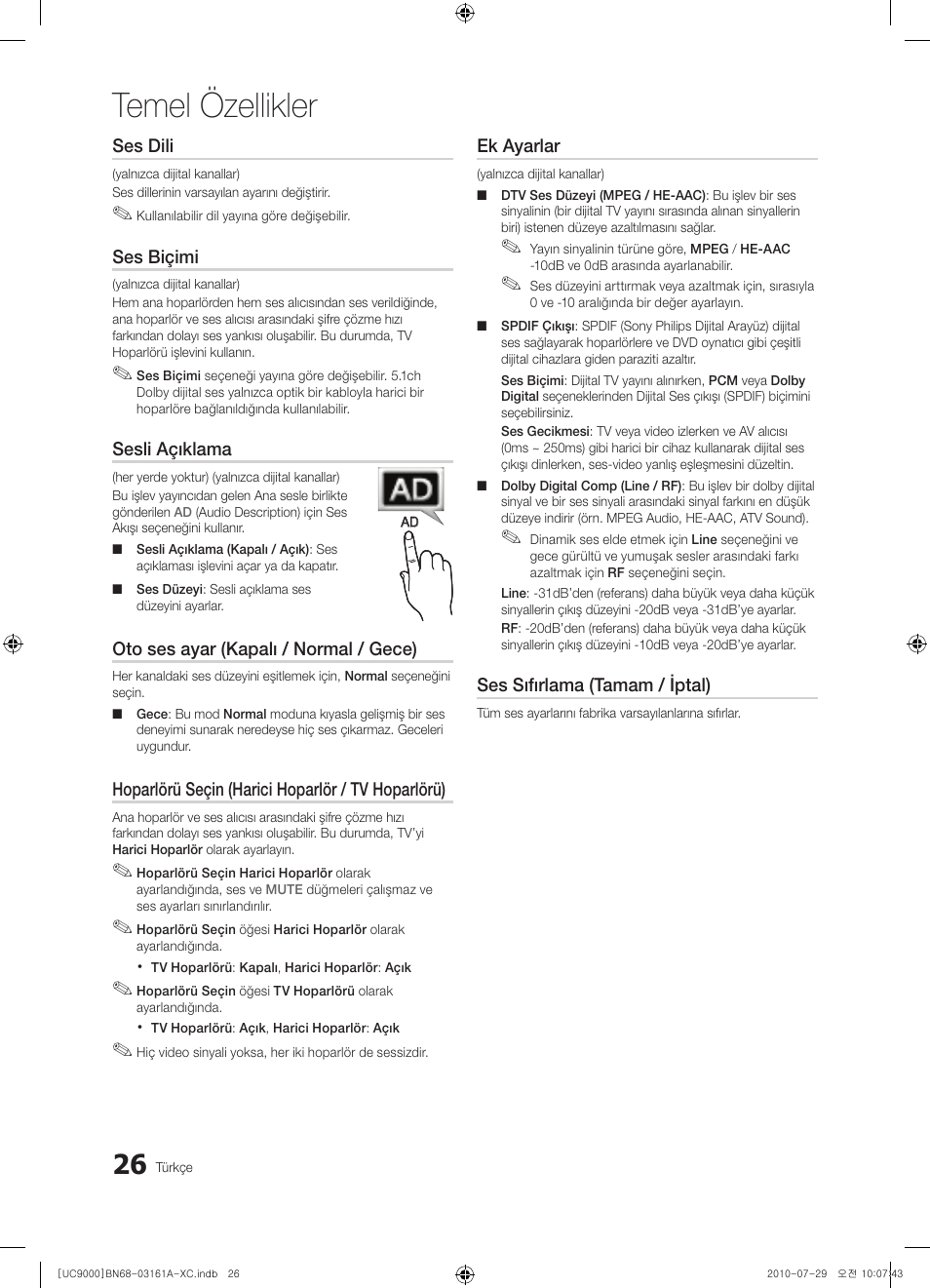 Temel özellikler | Samsung UE46C9000ZW User Manual | Page 346 / 386