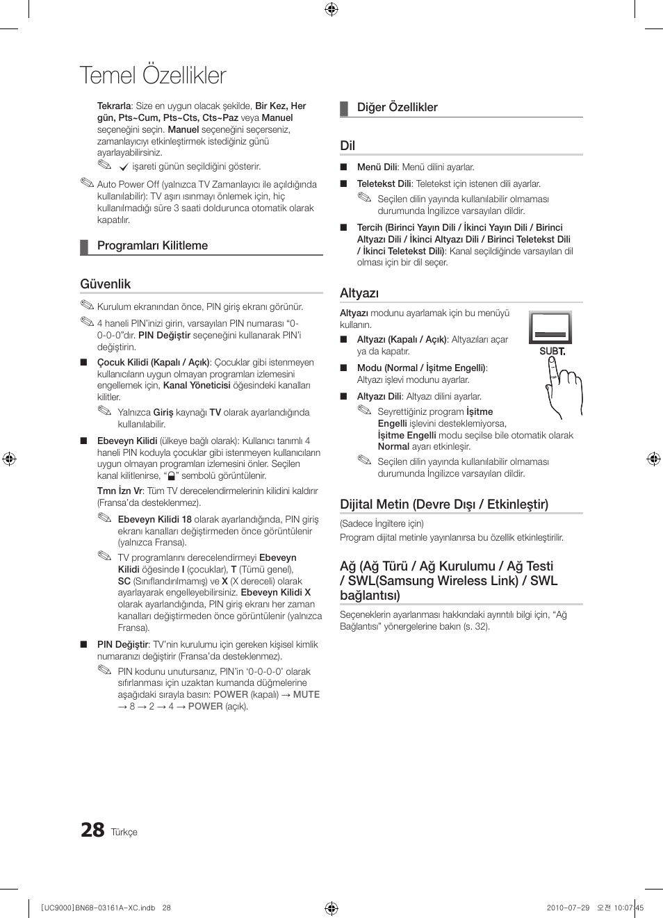 Temel özellikler | Samsung UE46C9000ZW User Manual | Page 348 / 386