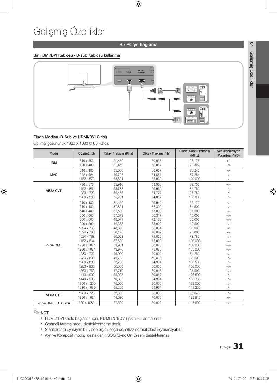 Gelişmiş özellikler | Samsung UE46C9000ZW User Manual | Page 351 / 386