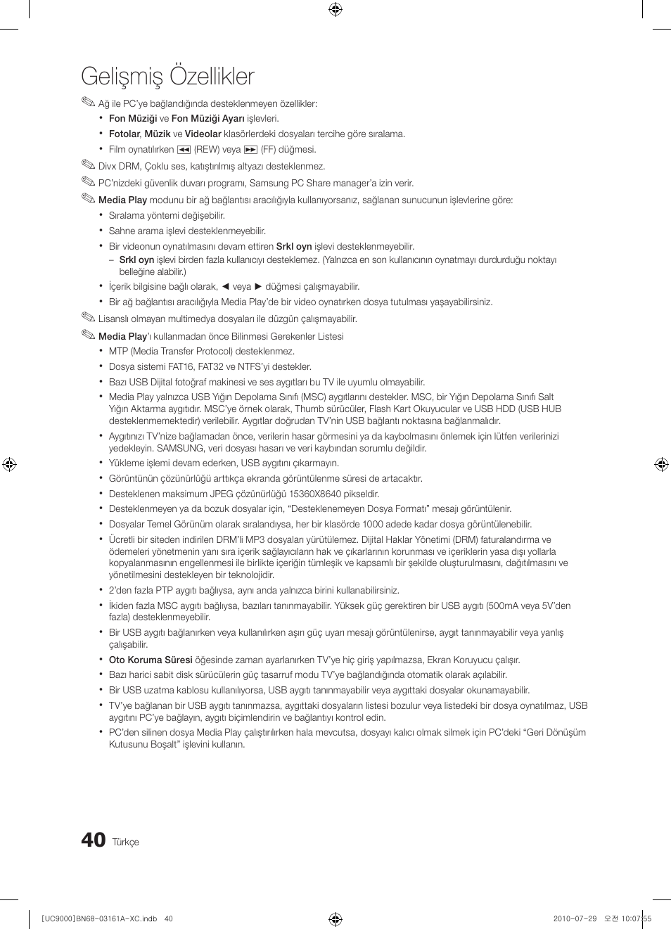 Gelişmiş özellikler | Samsung UE46C9000ZW User Manual | Page 360 / 386