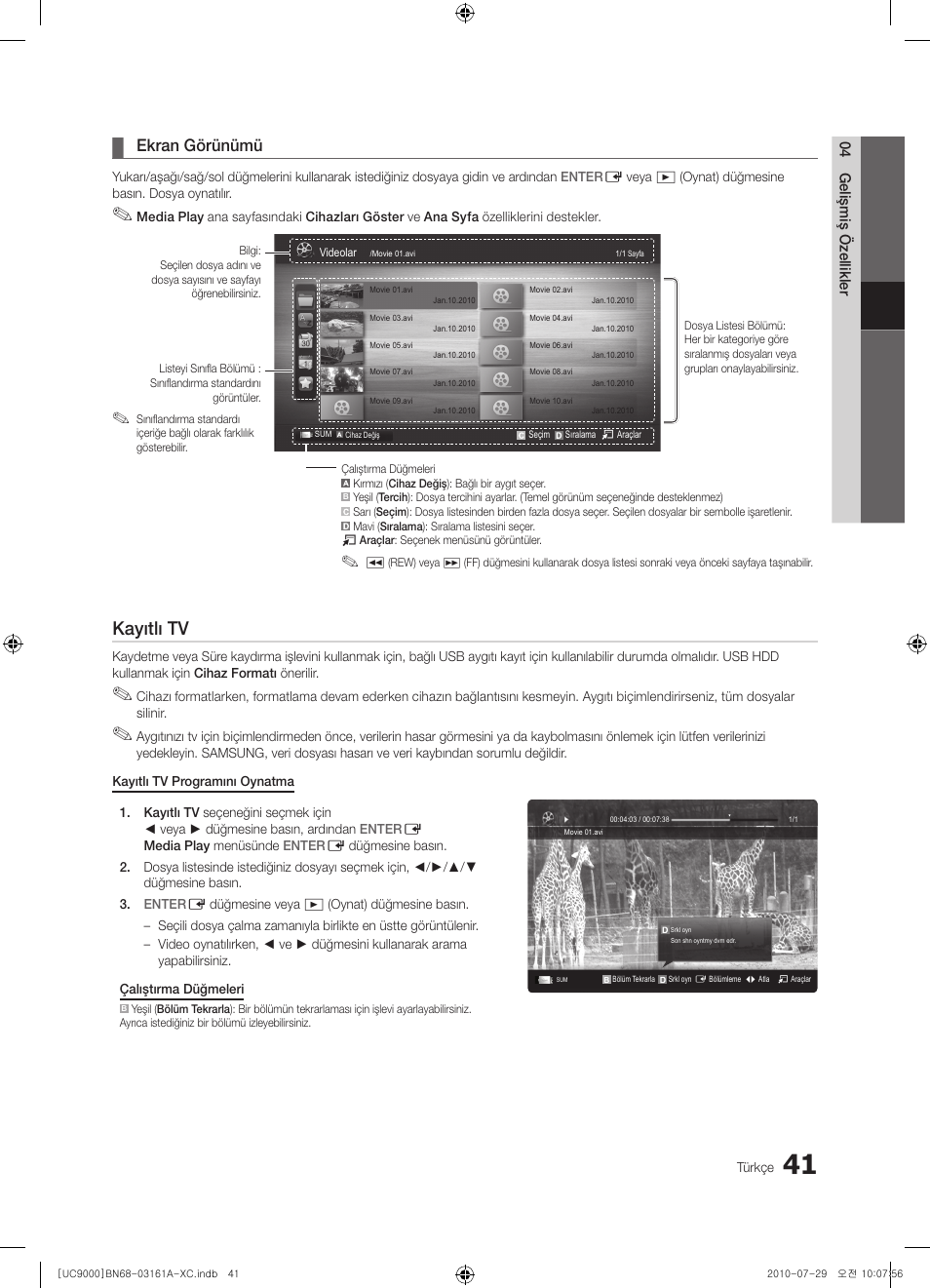 Kayıtlı tv, Ekran görünümü | Samsung UE46C9000ZW User Manual | Page 361 / 386