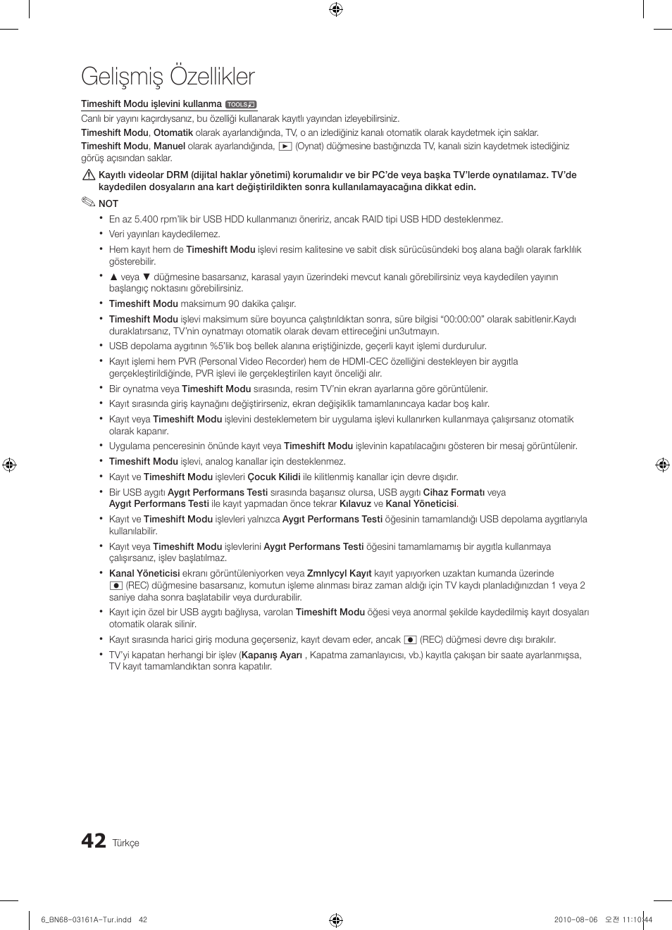 Gelişmiş özellikler | Samsung UE46C9000ZW User Manual | Page 362 / 386