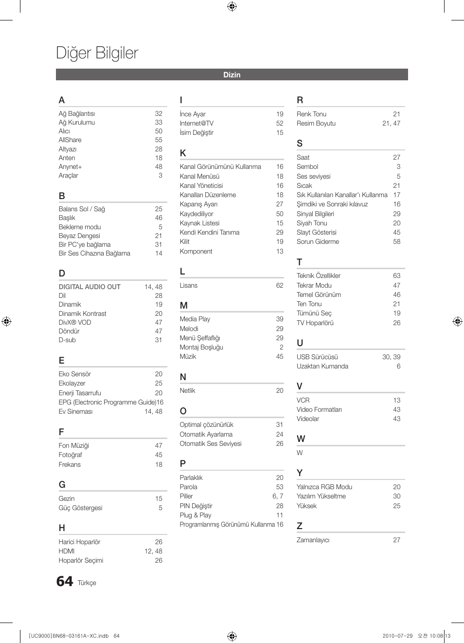 Diğer bilgiler | Samsung UE46C9000ZW User Manual | Page 384 / 386