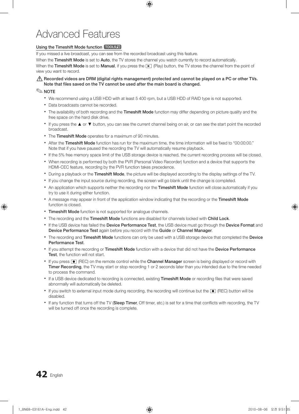 Advanced features | Samsung UE46C9000ZW User Manual | Page 42 / 386