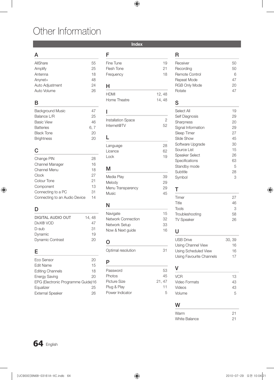 Other information | Samsung UE46C9000ZW User Manual | Page 64 / 386