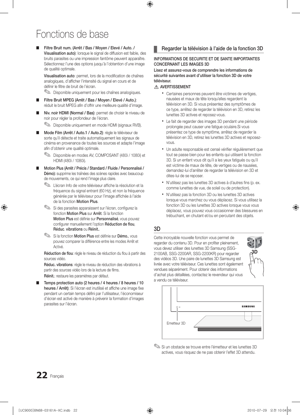 Fonctions de base | Samsung UE46C9000ZW User Manual | Page 86 / 386