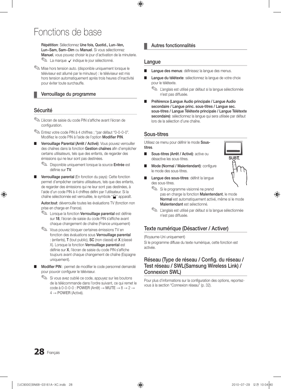 Fonctions de base | Samsung UE46C9000ZW User Manual | Page 92 / 386