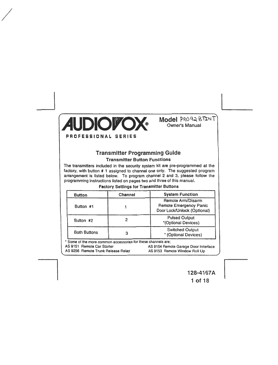 Audiovox PRO92BTINT User Manual | 6 pages