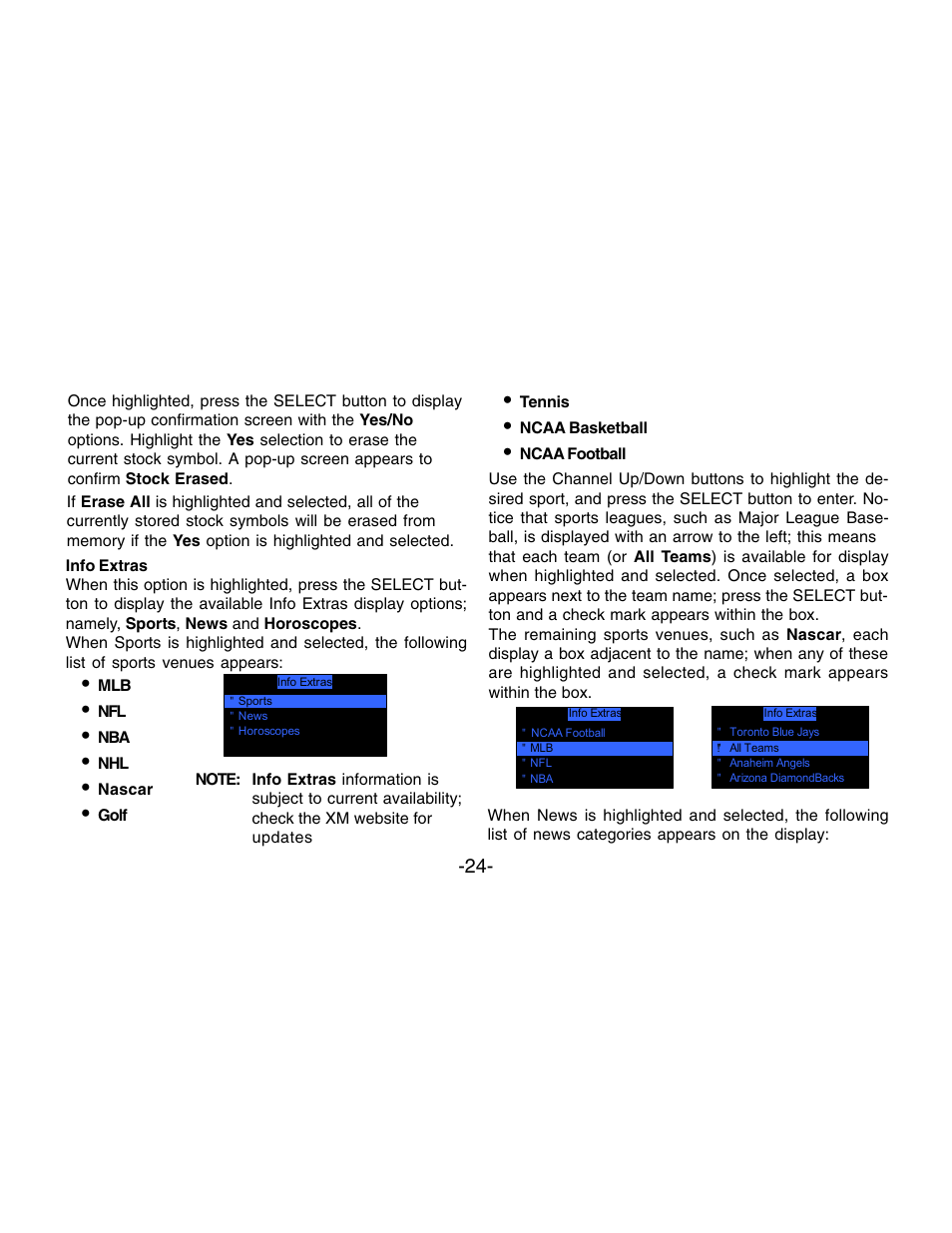 Info extras | Audiovox XR9 User Manual | Page 24 / 35