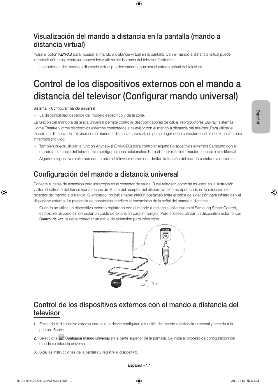 Configuración del mando a distancia universal | Samsung UE55HU7500L User Manual | Page 65 / 97