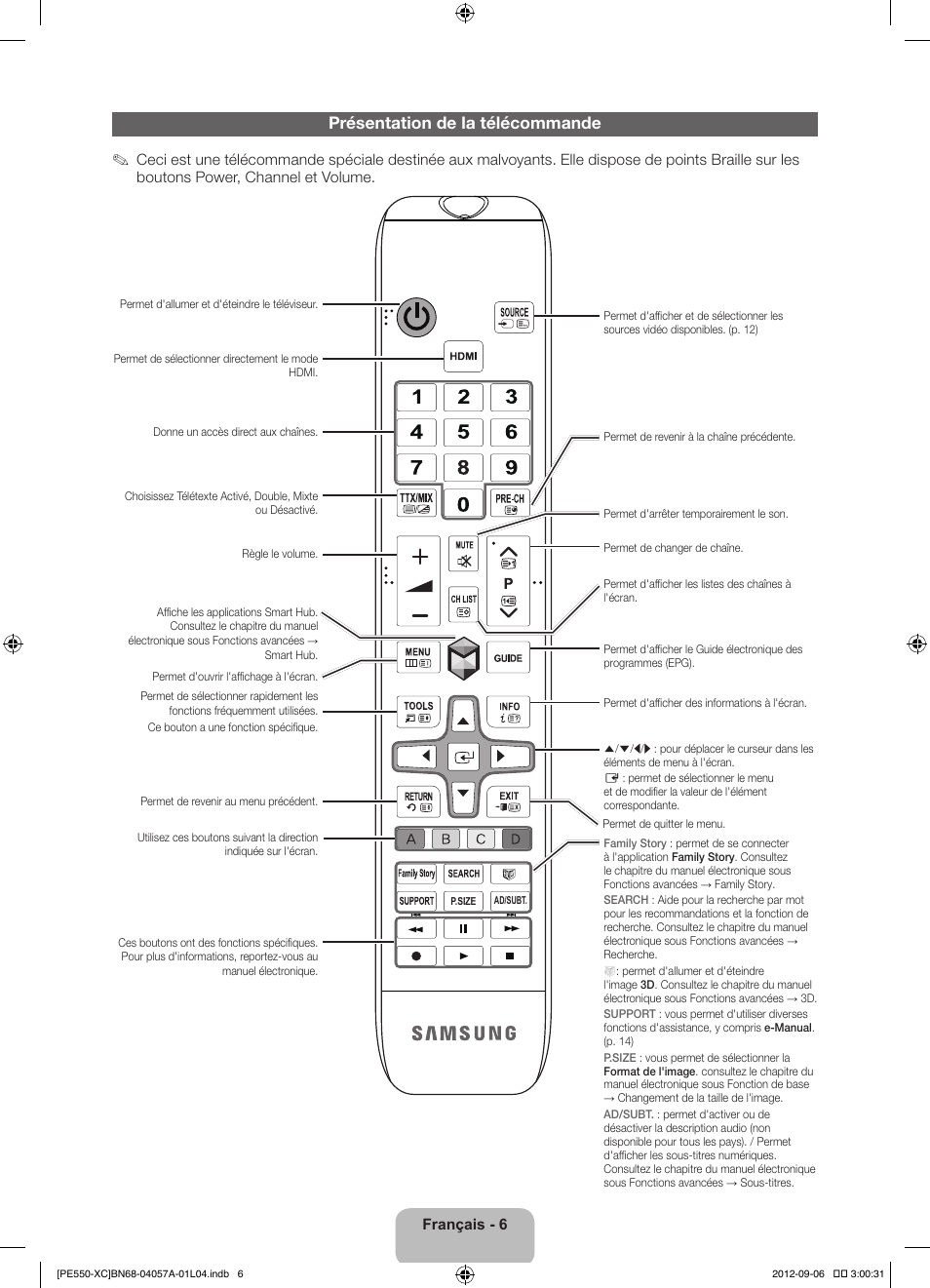 Présentation de la télécommande | Samsung PS60E550D1W User Manual | Page 28 / 88