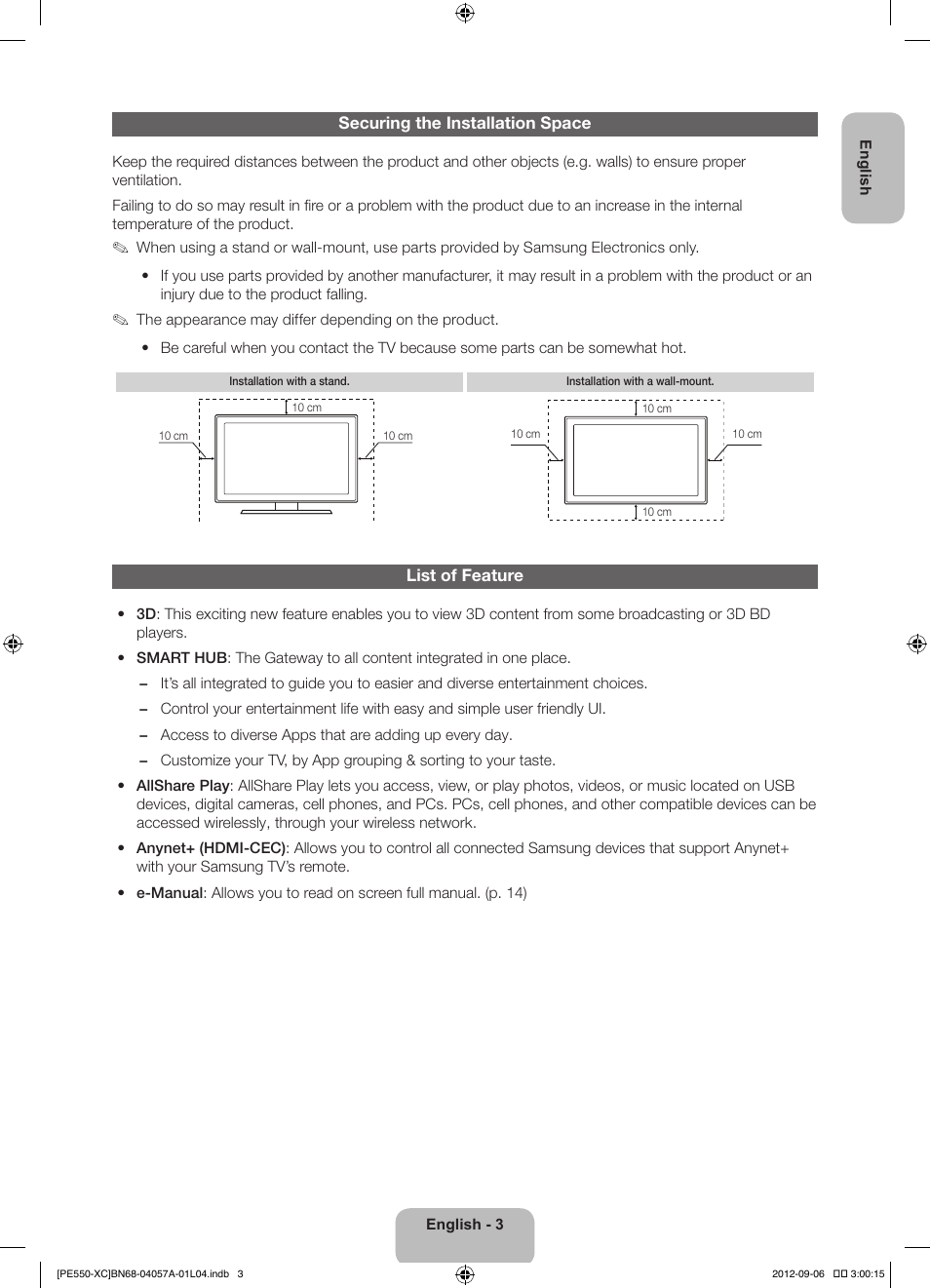 Samsung PS60E550D1W User Manual | Page 3 / 88