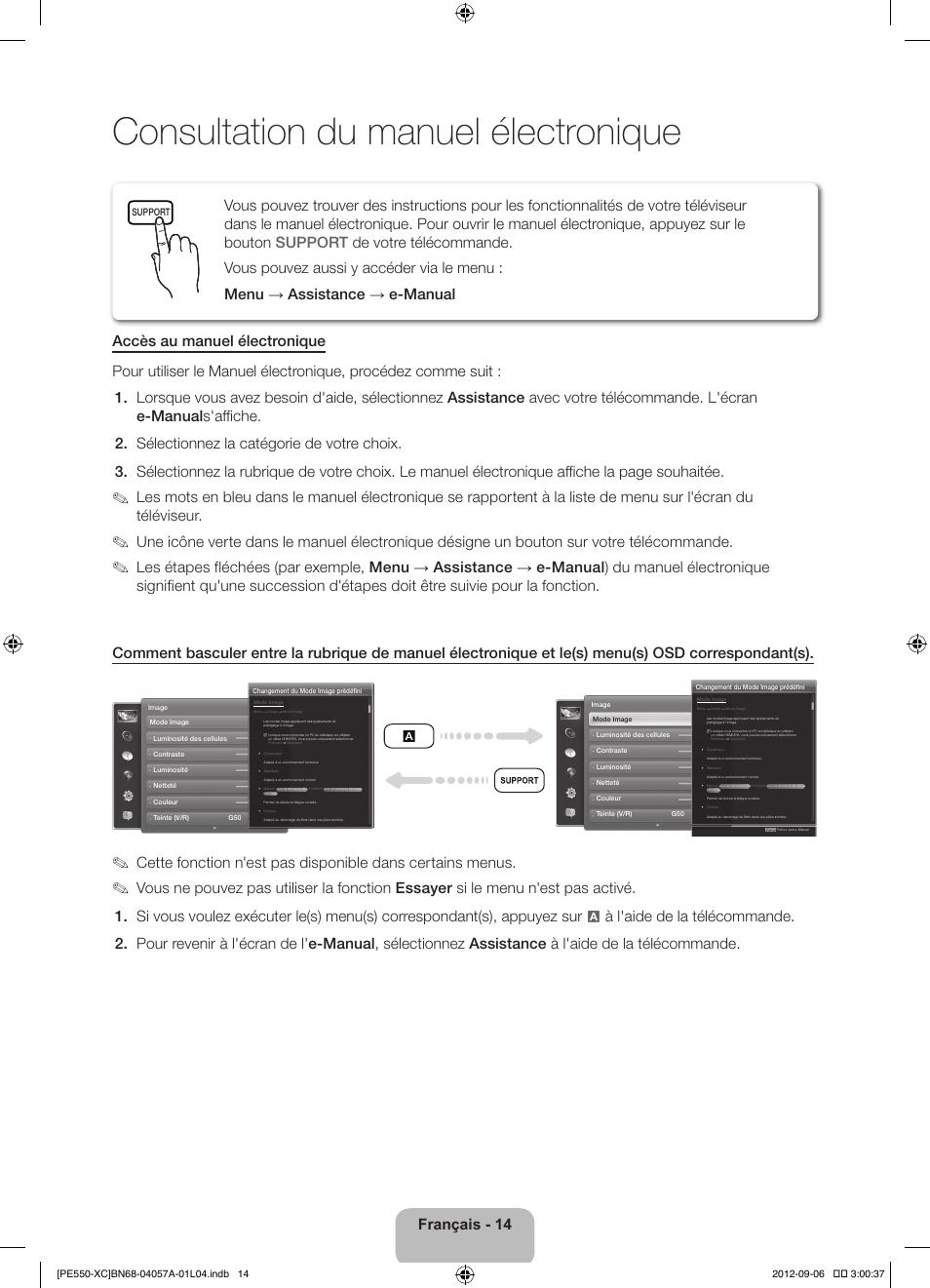 Consultation du manuel électronique, Français - 14 | Samsung PS60E550D1W User Manual | Page 36 / 88